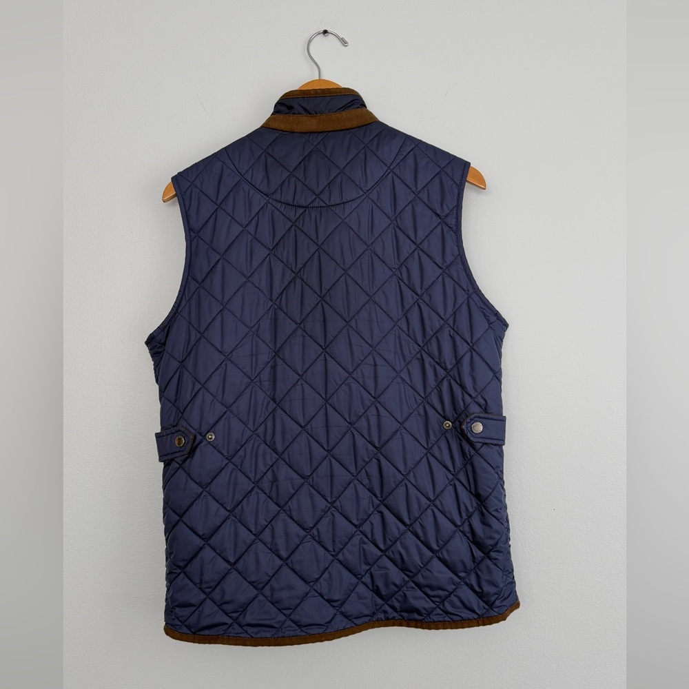 Peter Millar Vest Classic Essex Quilted Traveler Navy Blue and Brown Trim Men’s - Picture 15 of 16